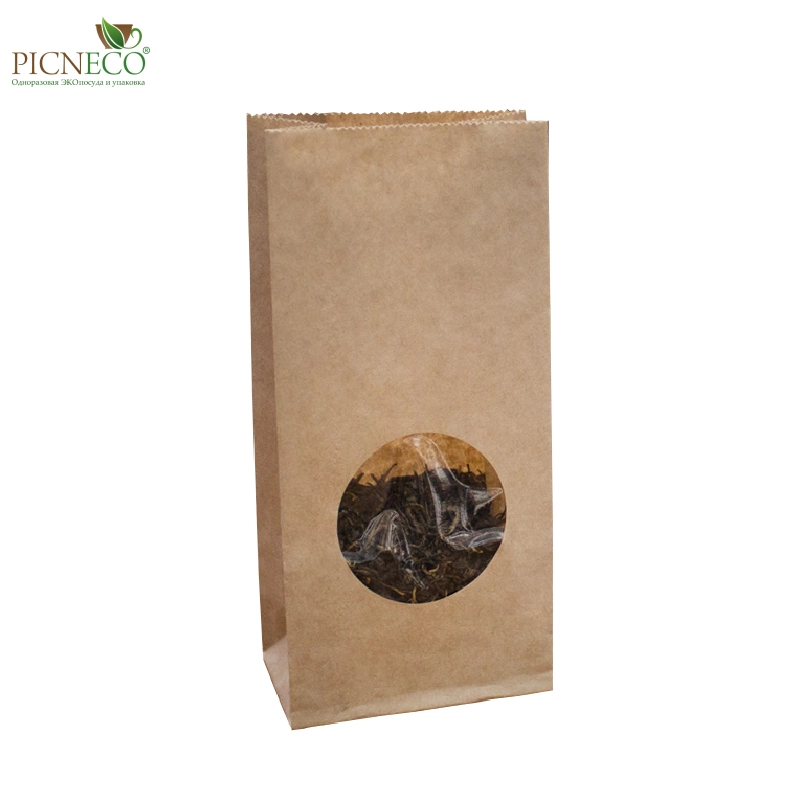 товар Крафт пакет с окном 50 мм, прямоугольное дно, 80*50*170 мм KPR008